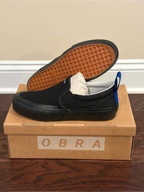 Obra Men's Black Wrap Toe Canvas Slip On Sneakers New in Box Size 8.5, RARE